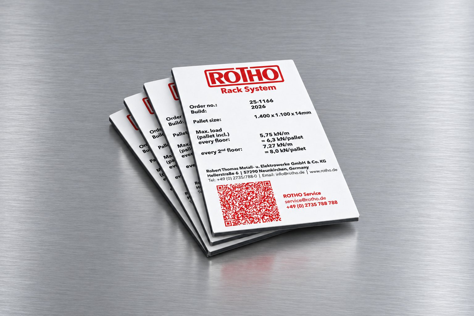 Typenschilder f&uuml;r ROTHO Rack System auf Alu-Dibond &ndash; TOP-Etikett von hdw.media